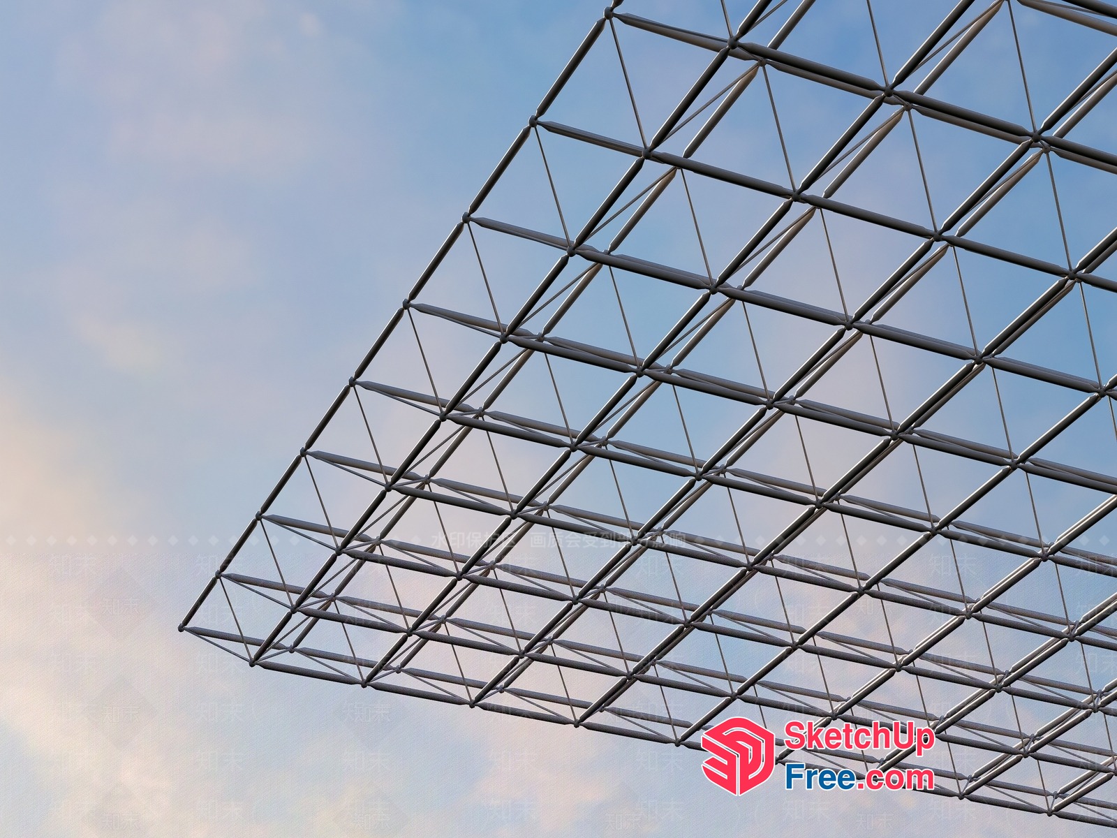 Geometric Metal Grid Structure Against Blue Sky 3D SketchUp File