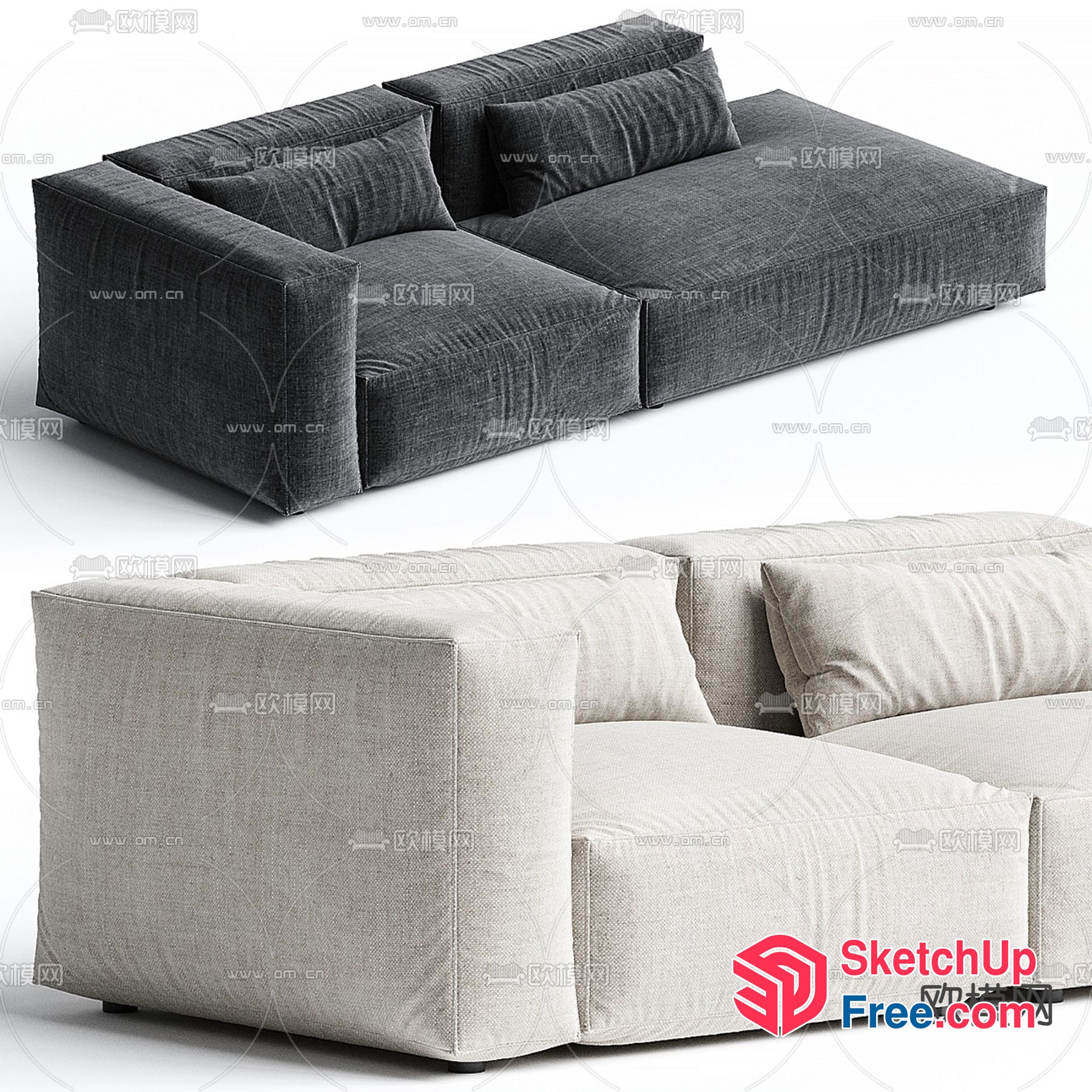 Modern L-Shaped Sofa With Pillows 3D SketchUp File
