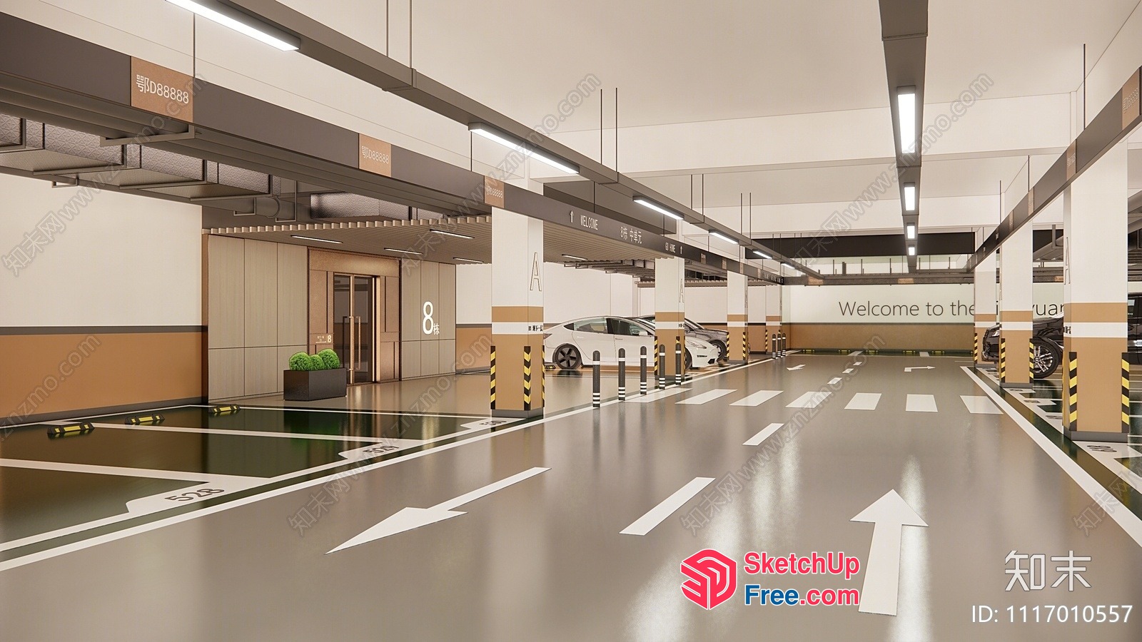 Modern Garage Interior With Elevator And Parking 3D SketchUp File