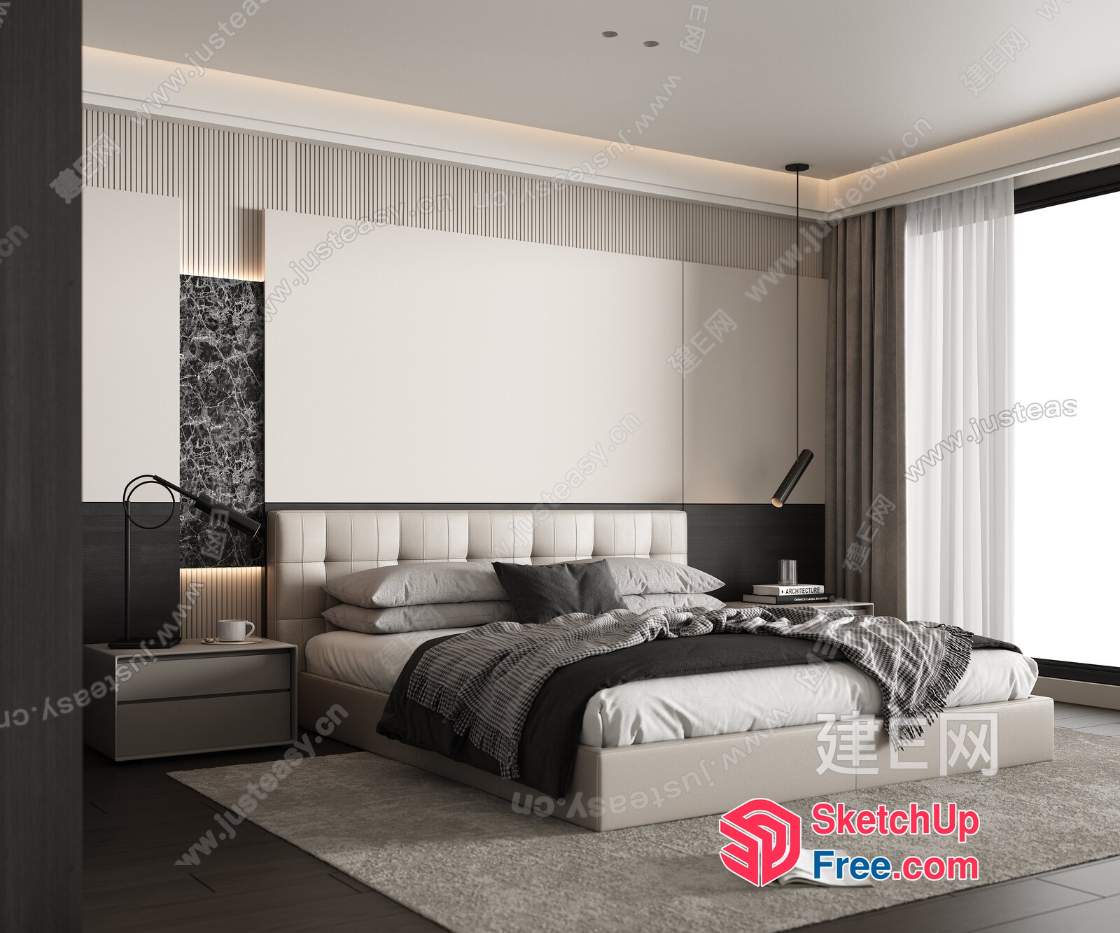 Modern Minimalist Bedroom With Elegant White And Gray Accents 3D SketchUp File