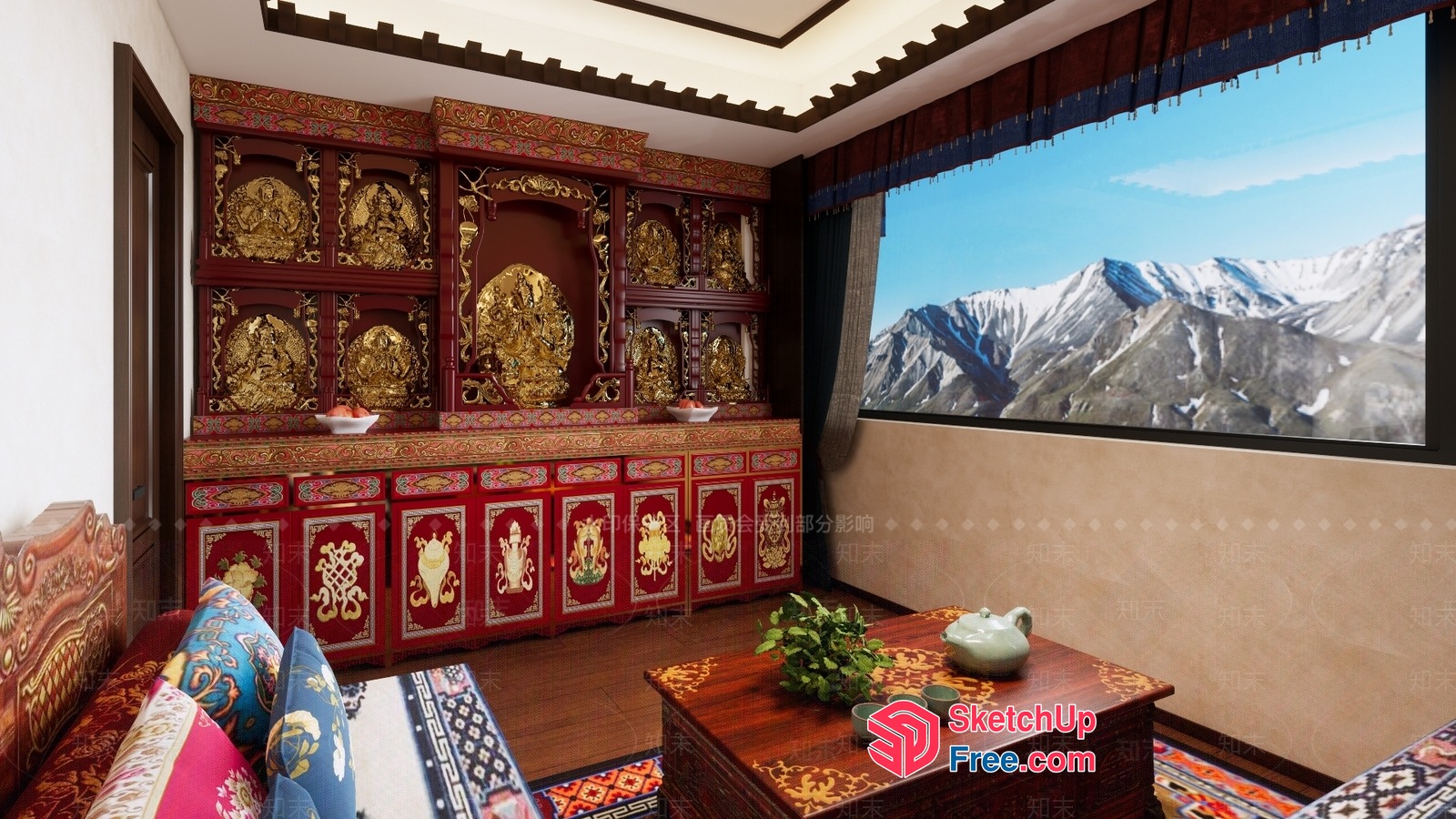 Traditional Asian-Inspired Living Room Decor 3D SketchUp File