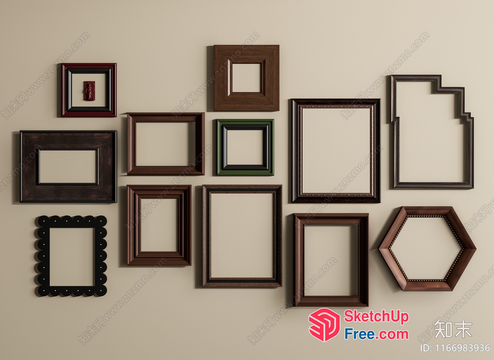 Various Picture Frames On A Creamy Wall 3D SketchUp File