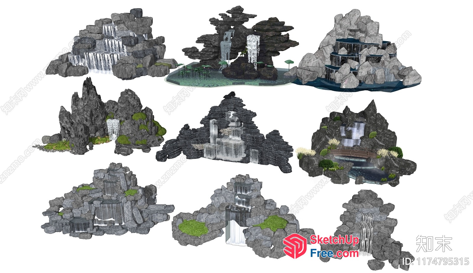 Rocky Waterfall Landscape 3D SketchUp File