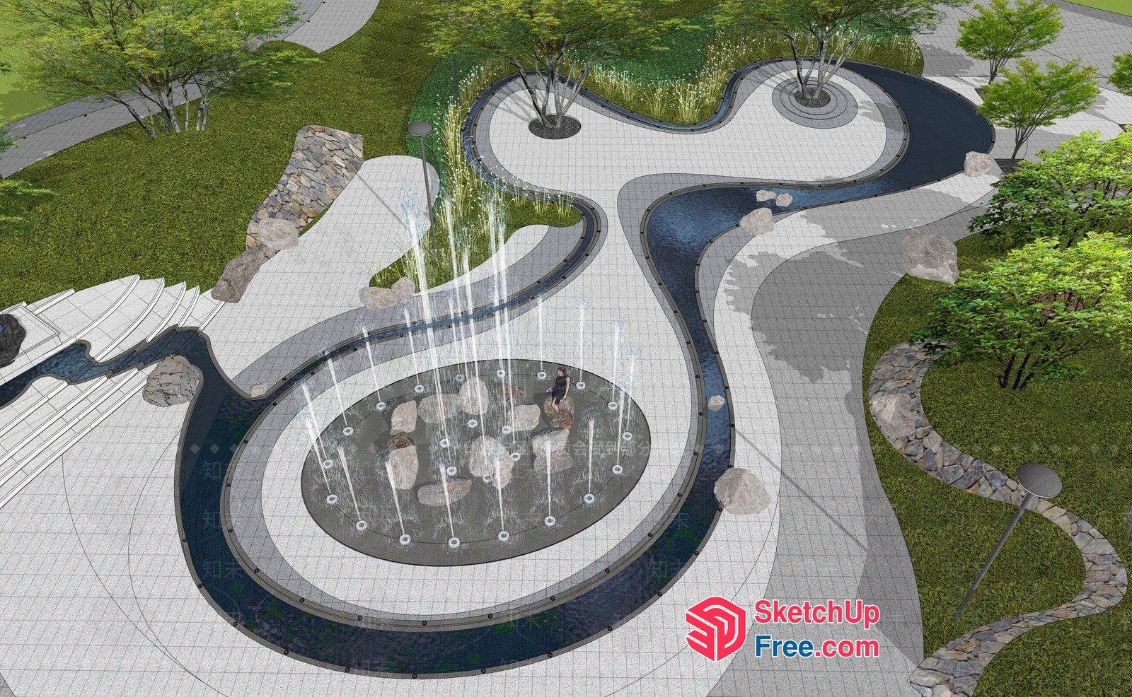 Serene Water Feature With Elegant Stone Accents 3D SketchUp File