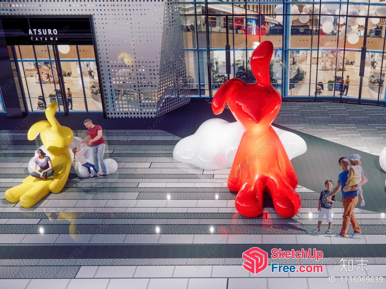 Modern Art Installation Featuring Colorful Abstract Figures 3D SketchUp File