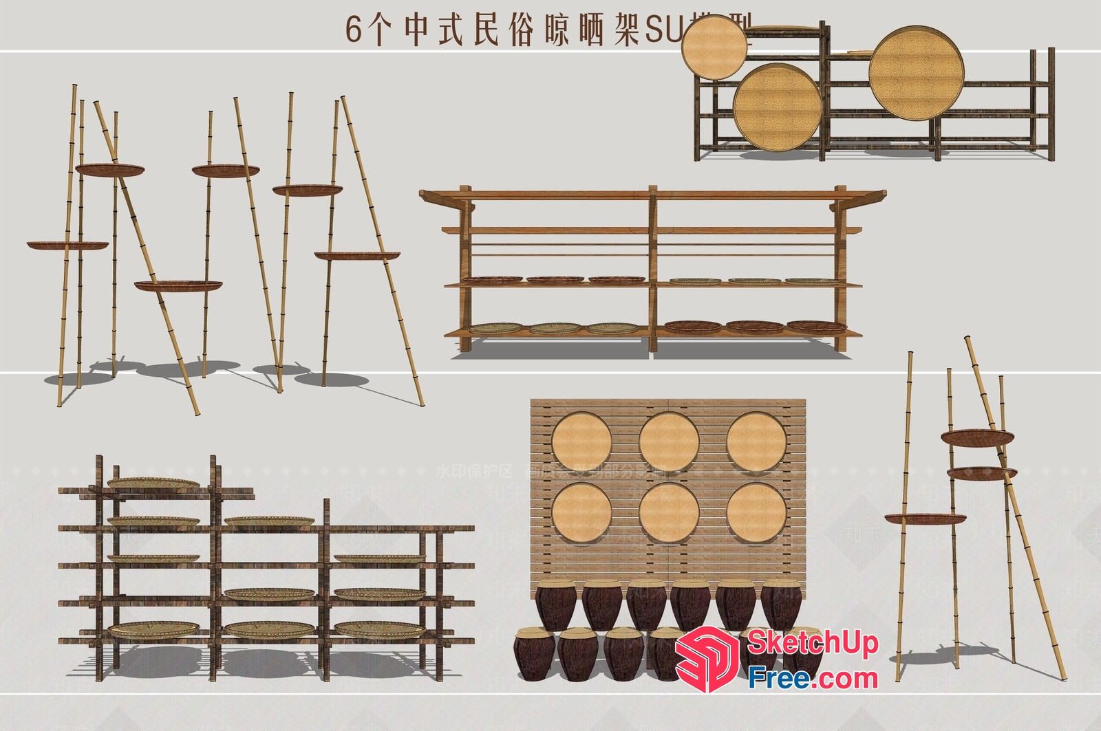 Asian-Inspired Bamboo Shelving And Furniture Collection 3D SketchUp File