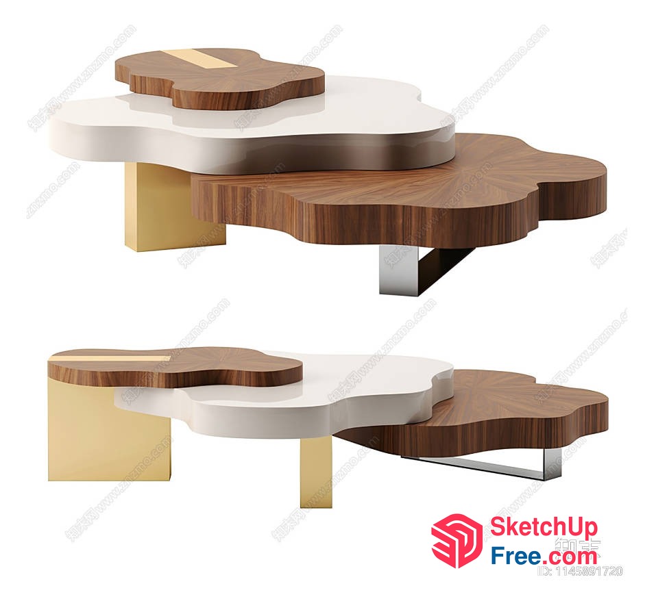 Cloud-Shaped Coffee Table With Wood And White 3D SketchUp File