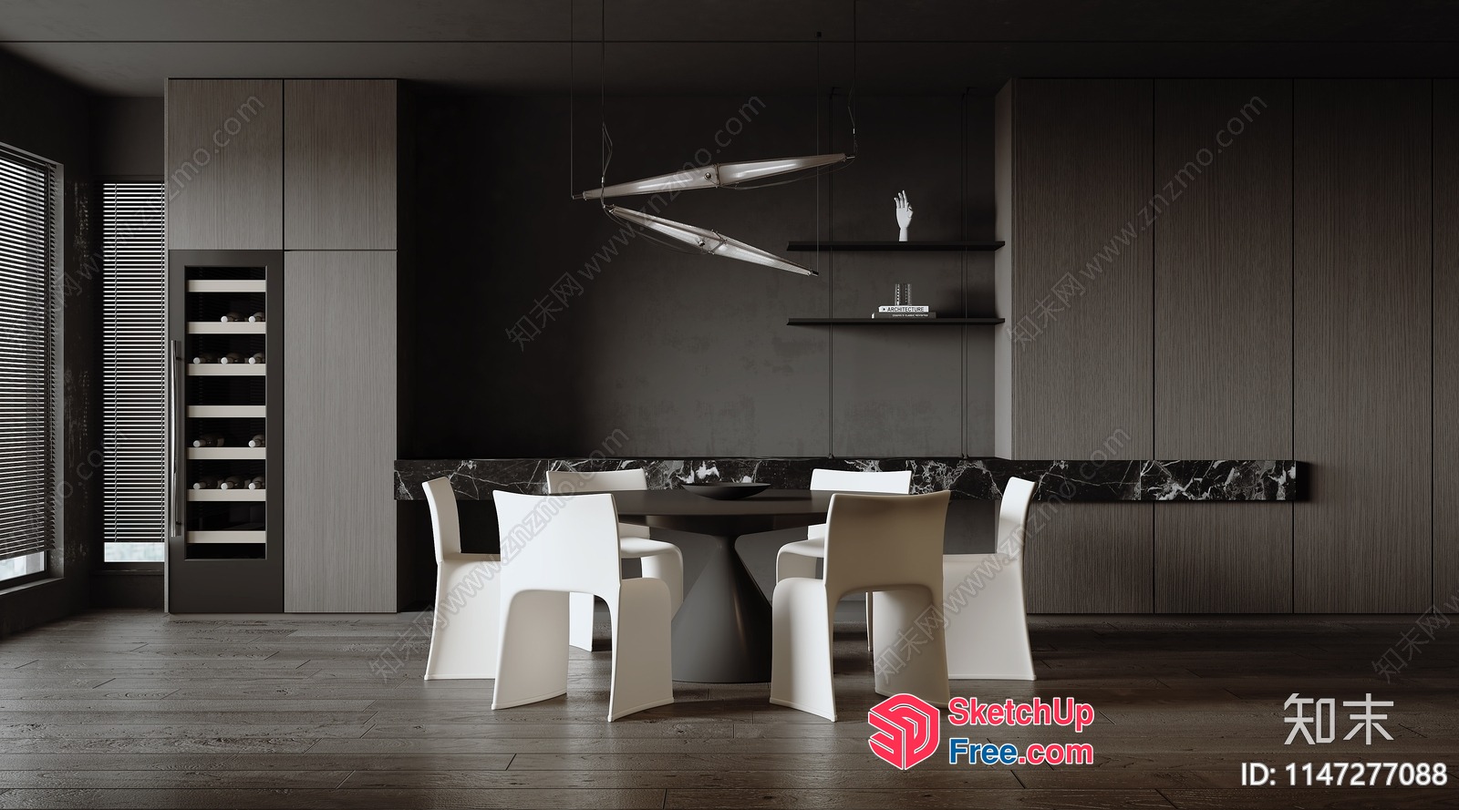 Modern Minimalist Dining Room With Sleek White Chairs And Black Marble Table 3D SketchUp File