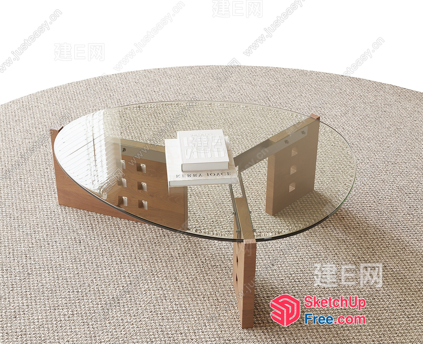 Glass-Top Coffee Table With Wooden Legs 3D SketchUp File