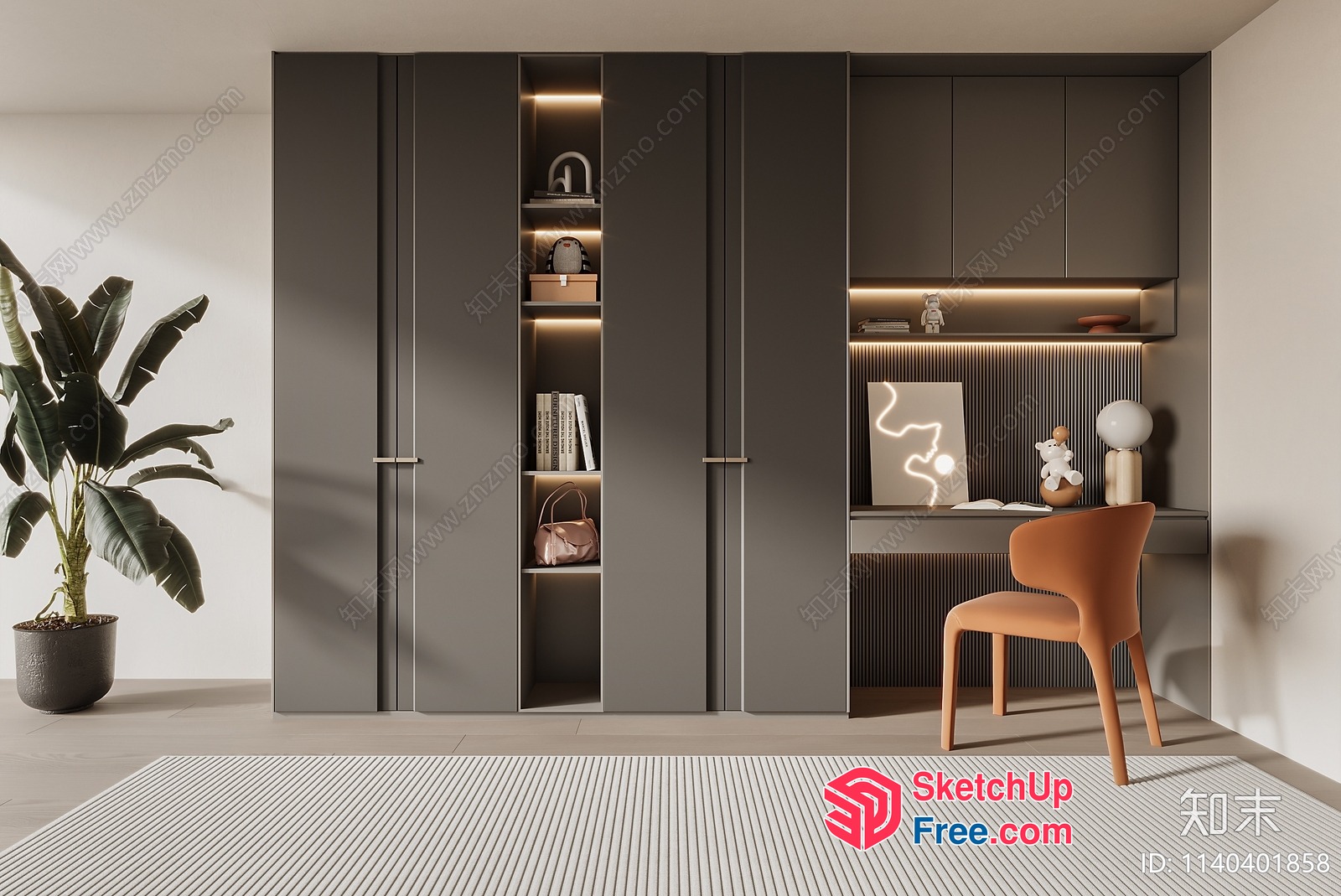 Modern Minimalist Home Office With Stylish Furniture 3D SketchUp File