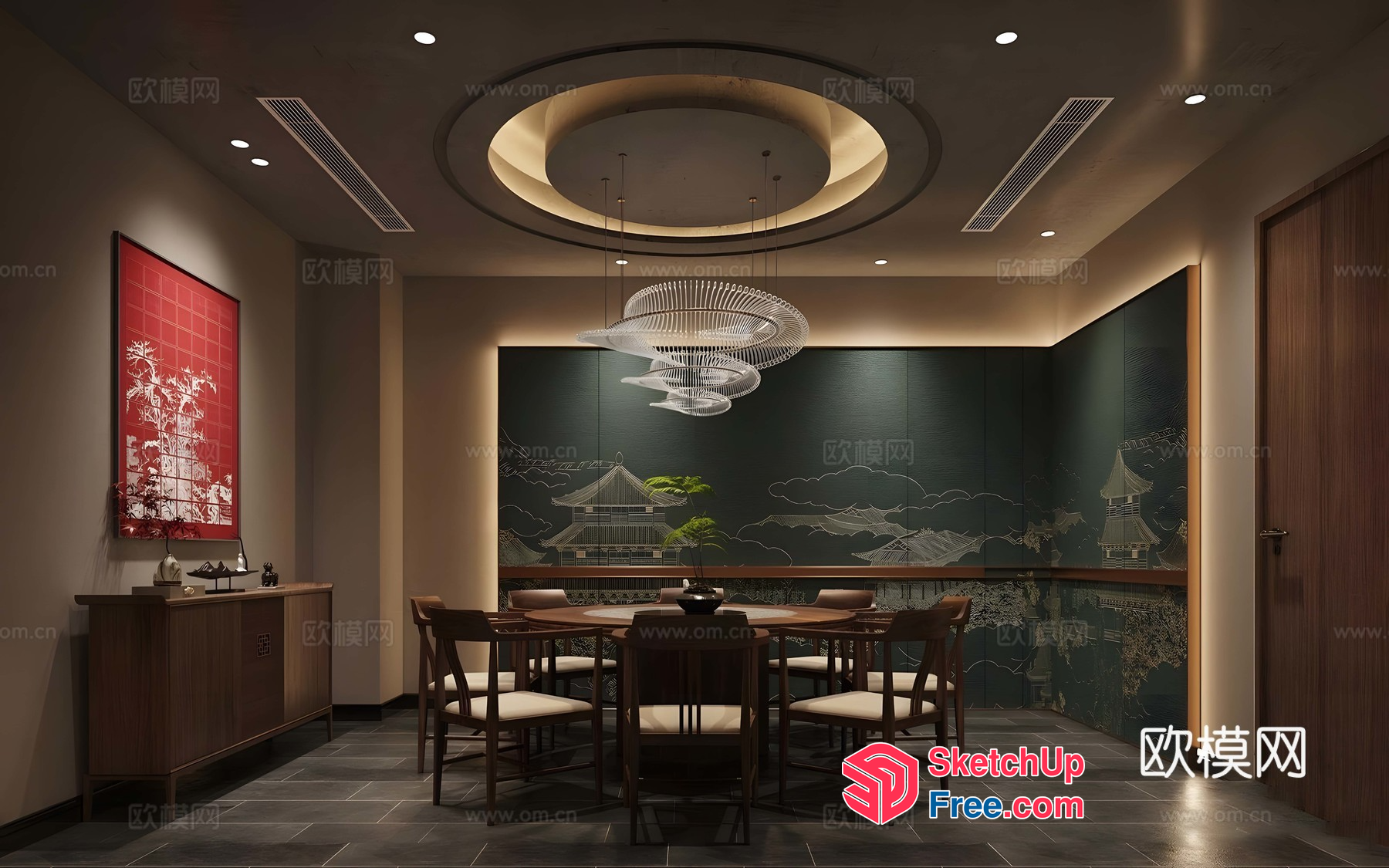 Asian-Inspired Dining Room With Traditional Elements 3D SketchUp File