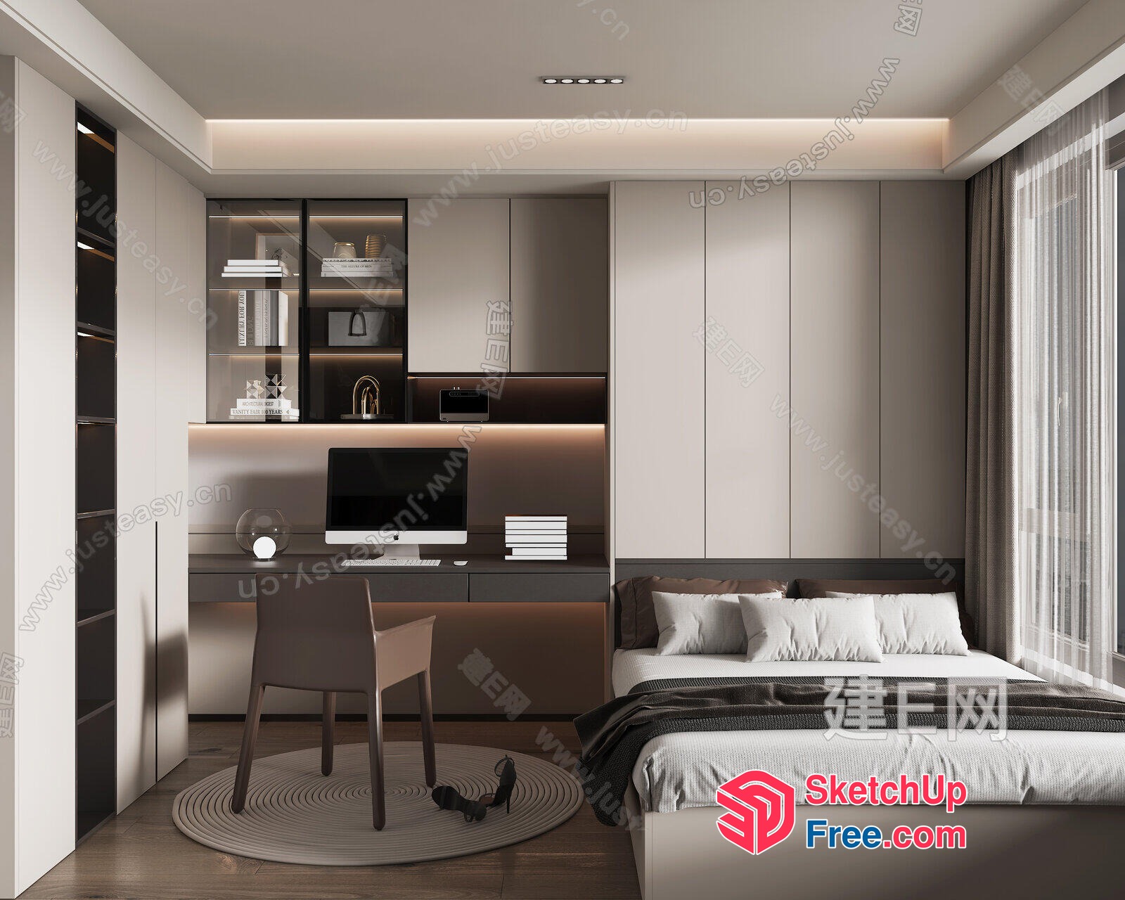 Modern Minimalist Bedroom And Study Area 3D SketchUp File