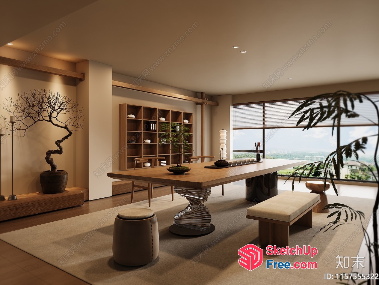 Minimalist Japanese Style Dining Room With Modern Furniture 3D SketchUp File