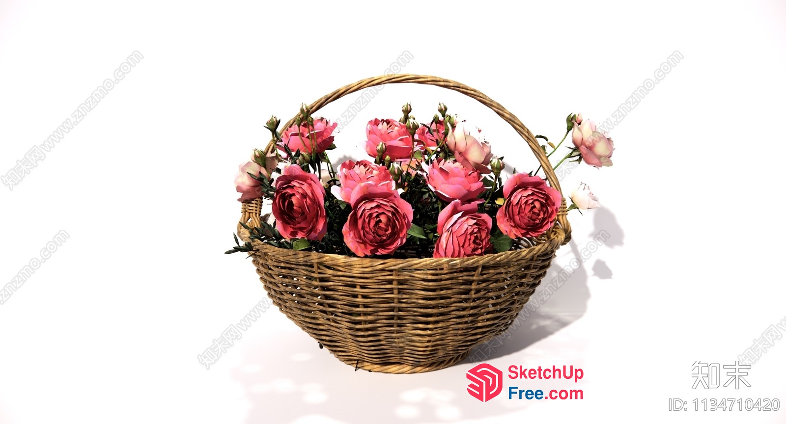 A Basket Of Pink Flowers 3D SketchUp File