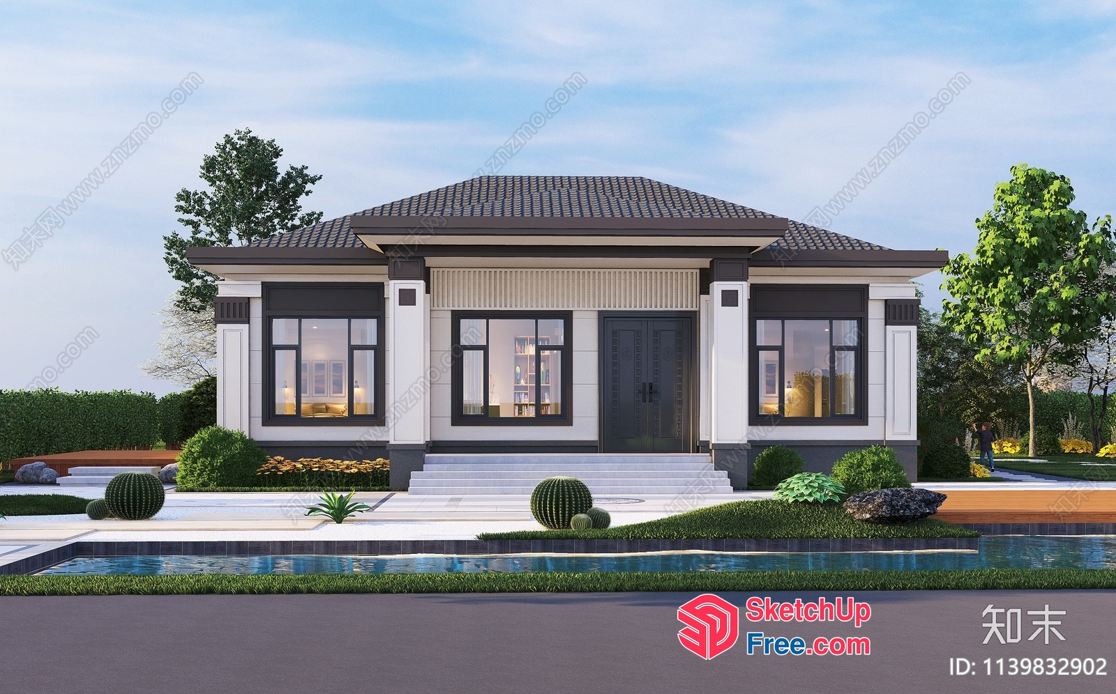 Exterior Of A Modern House With A Pool And Garden 3D SketchUp File