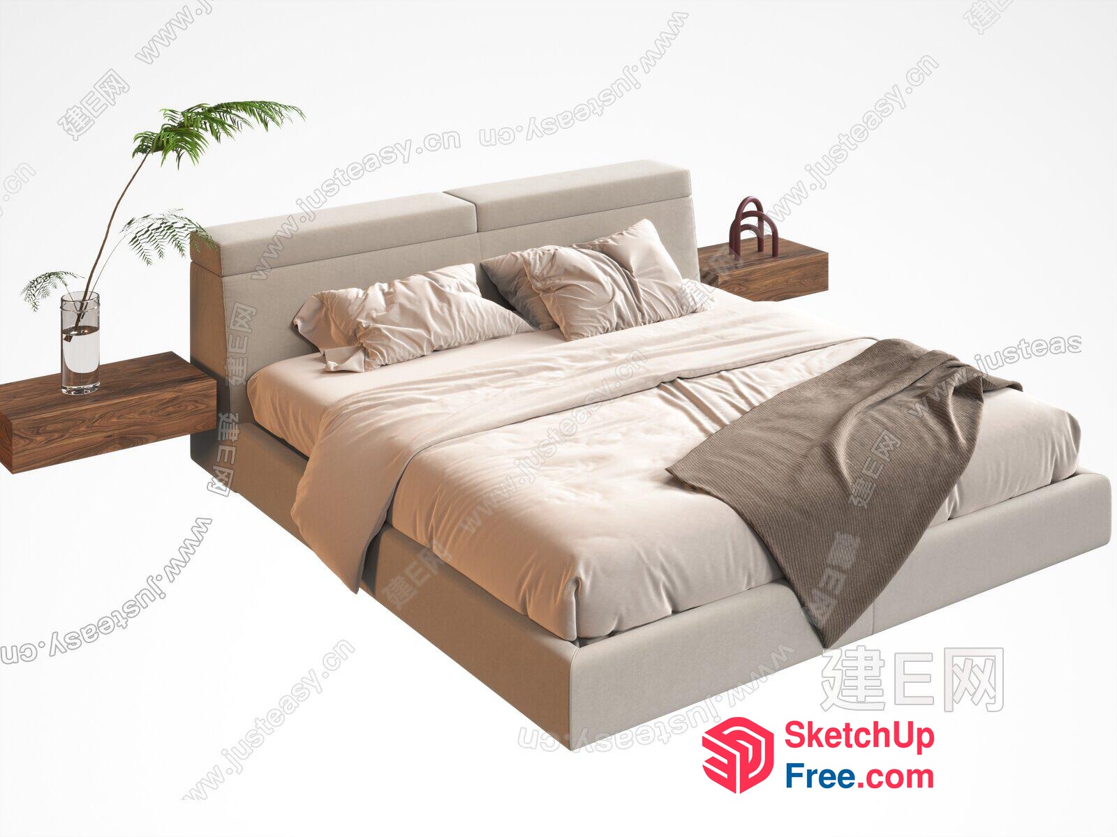 Minimalist Style Modern Bed With Floating Nightstands 3D SketchUp File