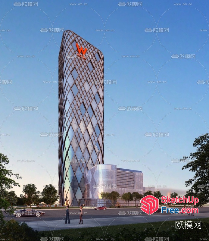 Tall Modern Office Building With Unique Glass Facade 3D SketchUp File