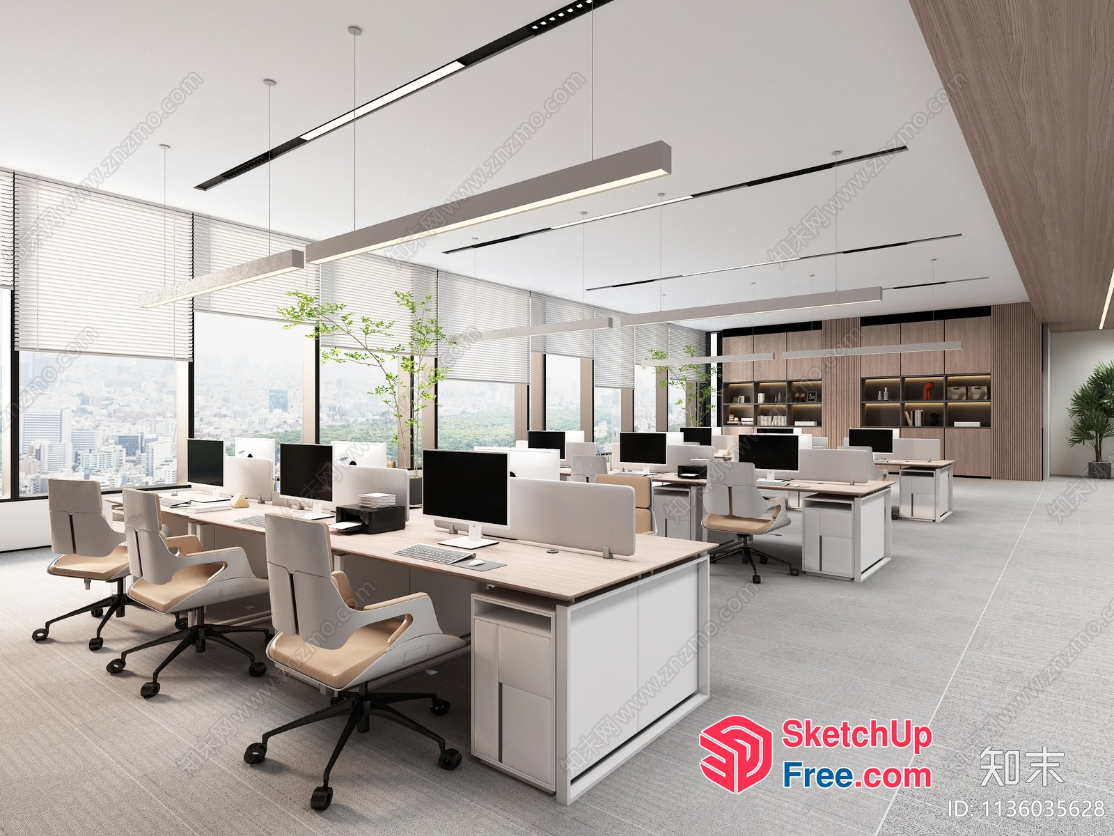 Modern Minimalist Office Space With City View 3D SketchUp File