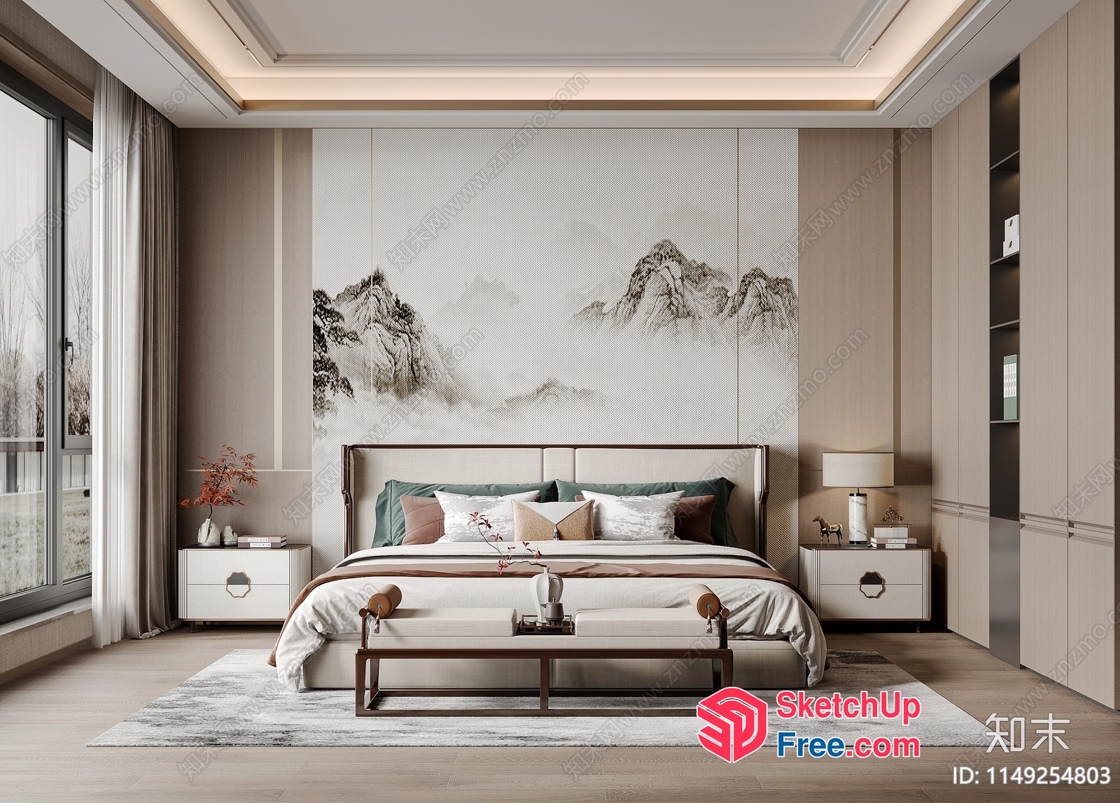 Elegant Modern Bedroom With Mountain View 3D SketchUp File