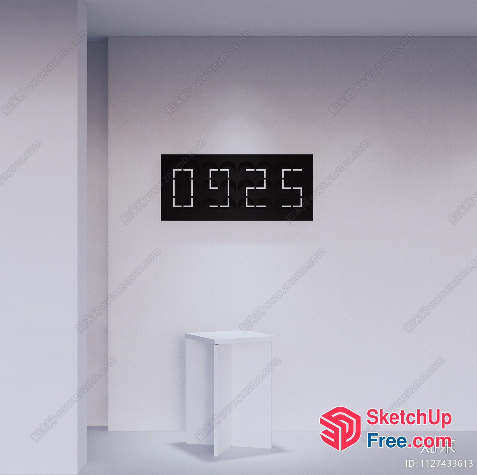 Simple Digital Clock On A Minimalist White Wall 3D SketchUp File