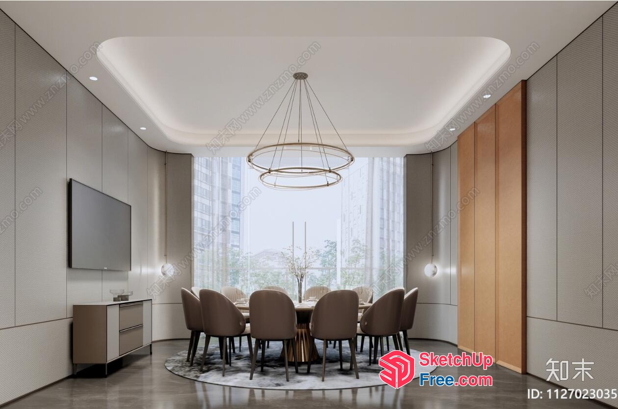 Elegant Dining Room With Large Table And Chandelier 3D SketchUp File