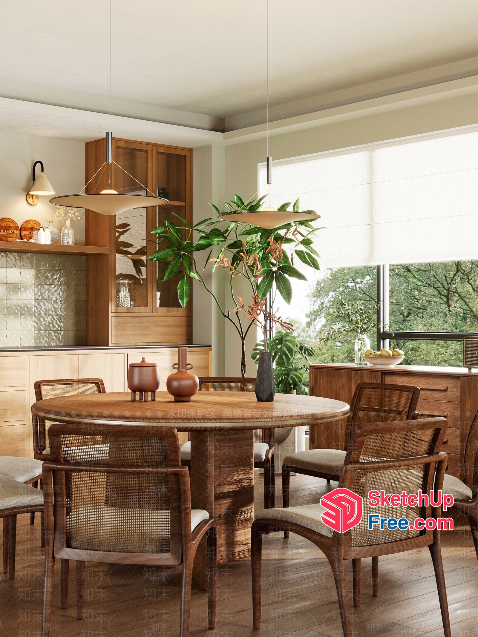 Modern Wooden Dining Room With Natural Light 3D SketchUp File