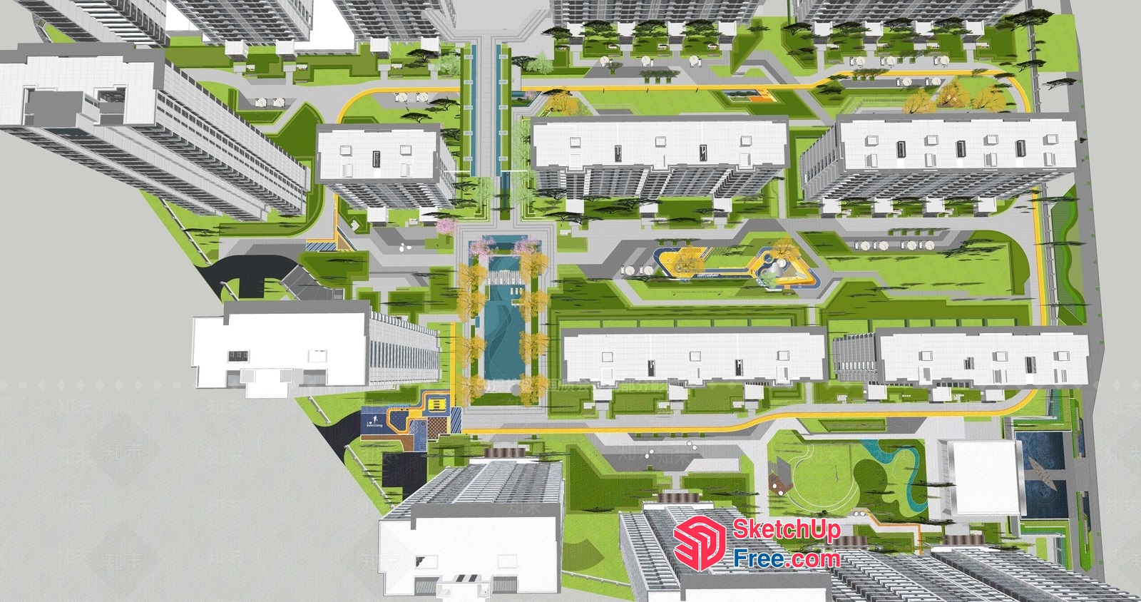 Modern Residential Complex With Green Spaces And Community Amenities 3D SketchUp File
