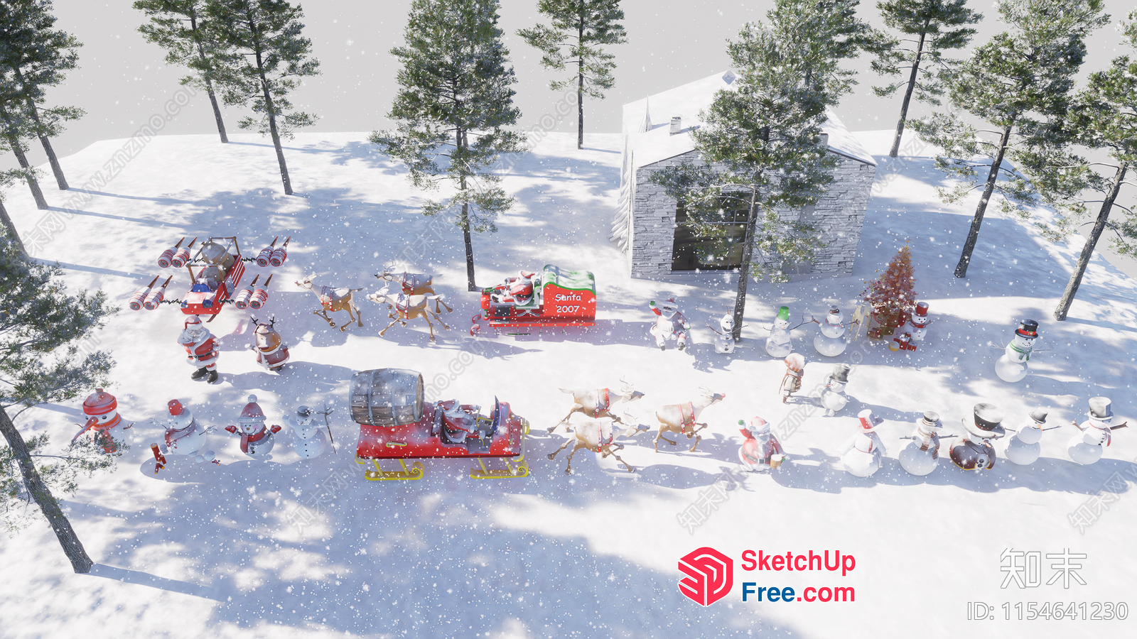 Christmas Celebration In A Snowy Village 3D SketchUp File