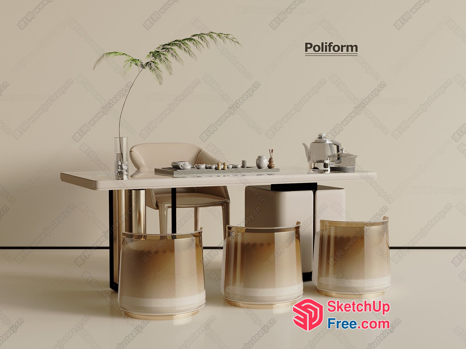 Poliform Modern Minimalist Dining Table Set 3D SketchUp File