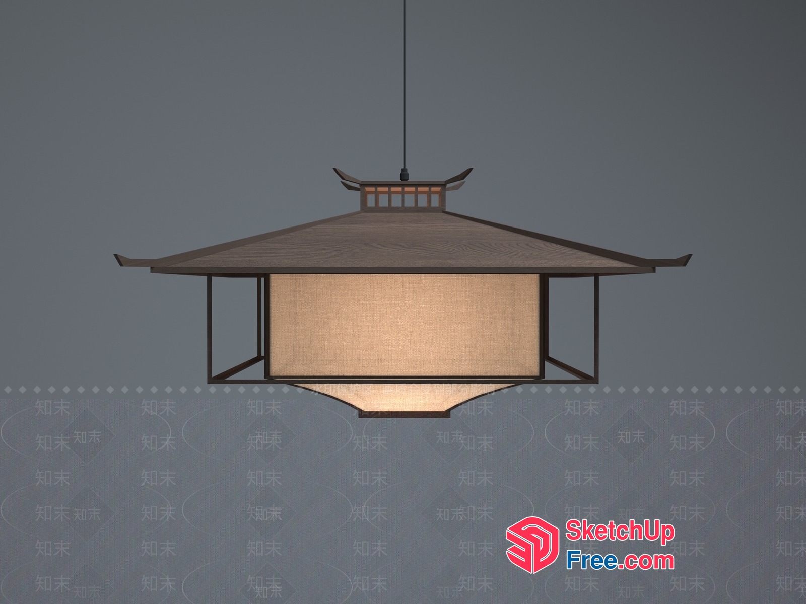 Traditional Japanese-Inspired Hanging Light Fixture 3D SketchUp File