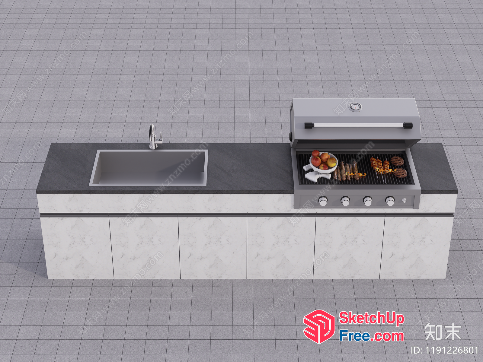 Outdoor Kitchen Island With Sink And Grill 3D SketchUp File
