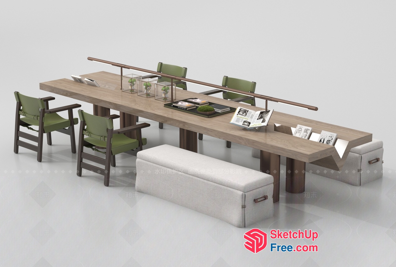 Modern Office Furniture With Rattan Chairs And Wooden Table 3D SketchUp File