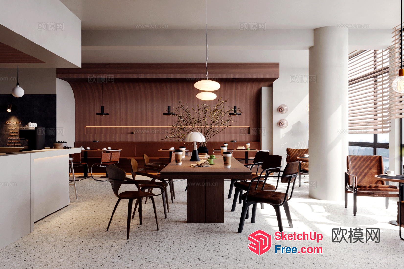 Modern Cafe Interior With Natural Light And Cozy Seating 3D SketchUp File