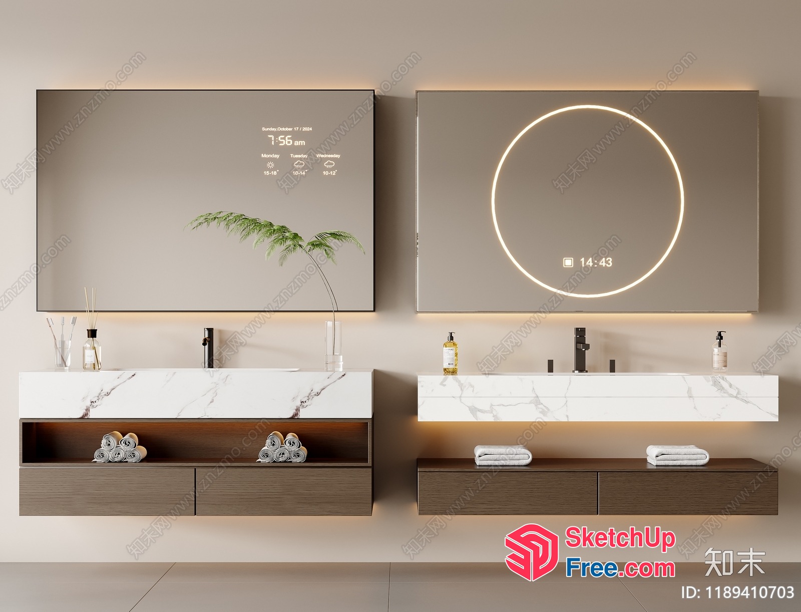 Modern Bathroom Vanity With Dual Sinks And Led Lighting 3D SketchUp File