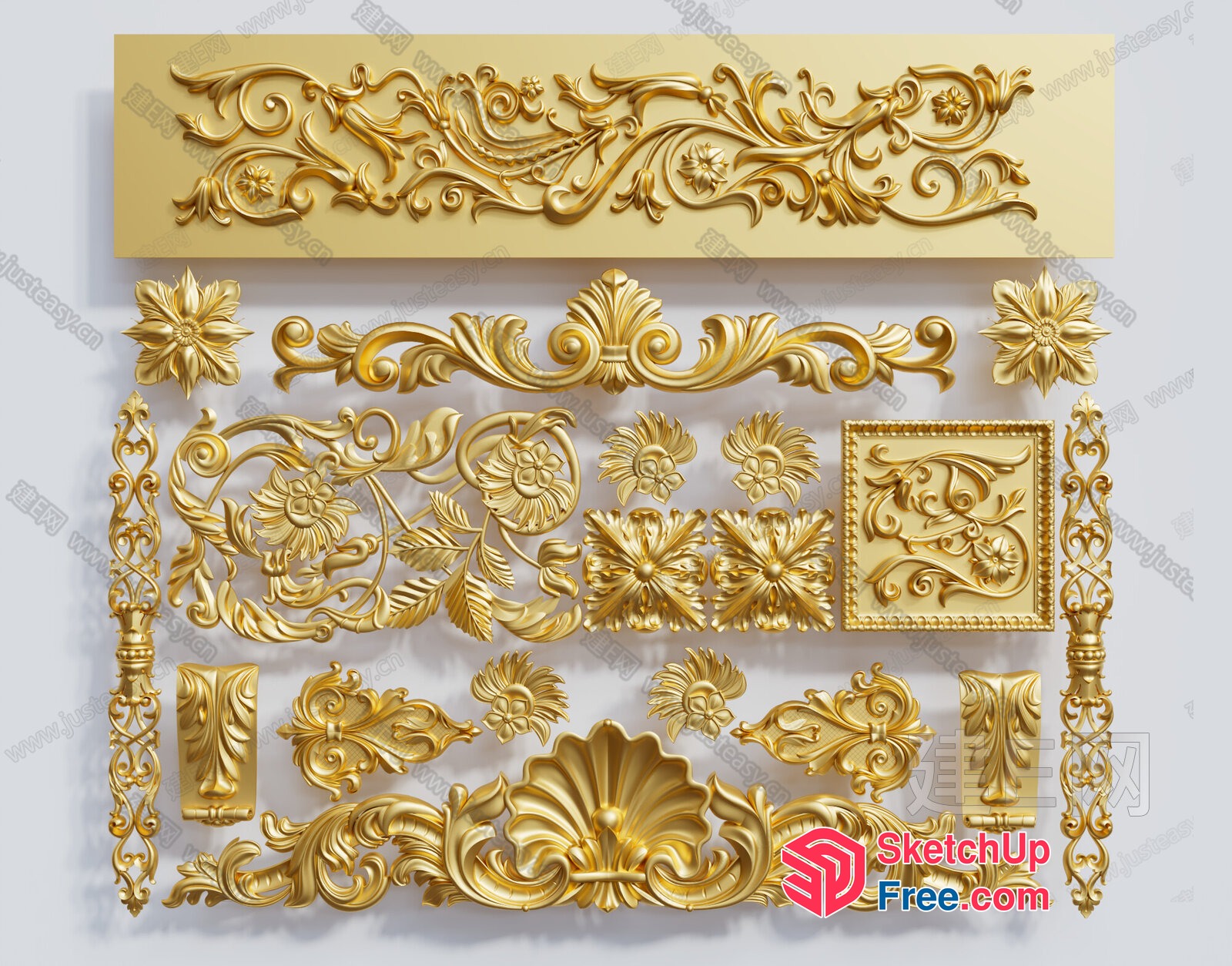 Ornate Gold Decorative Elements 3D SketchUp File