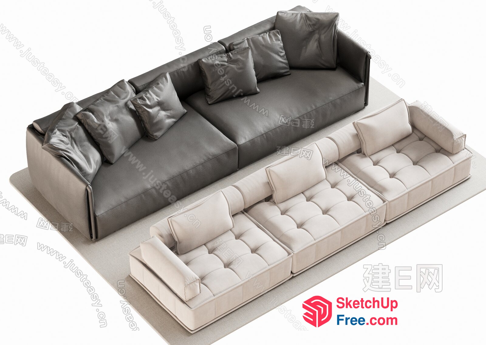 Modern Living Room Furniture With Gray And White Sofas 3D SketchUp File