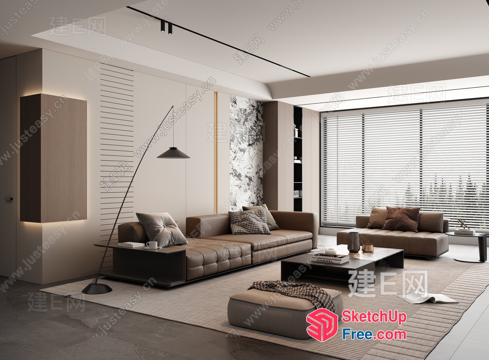 Modern Minimalist Living Room With Neutral Color Palette 3D SketchUp File
