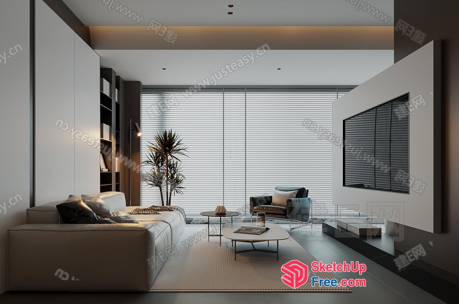 Modern Minimalist Living Room With Large Windows And Sleek Furniture 3D SketchUp File