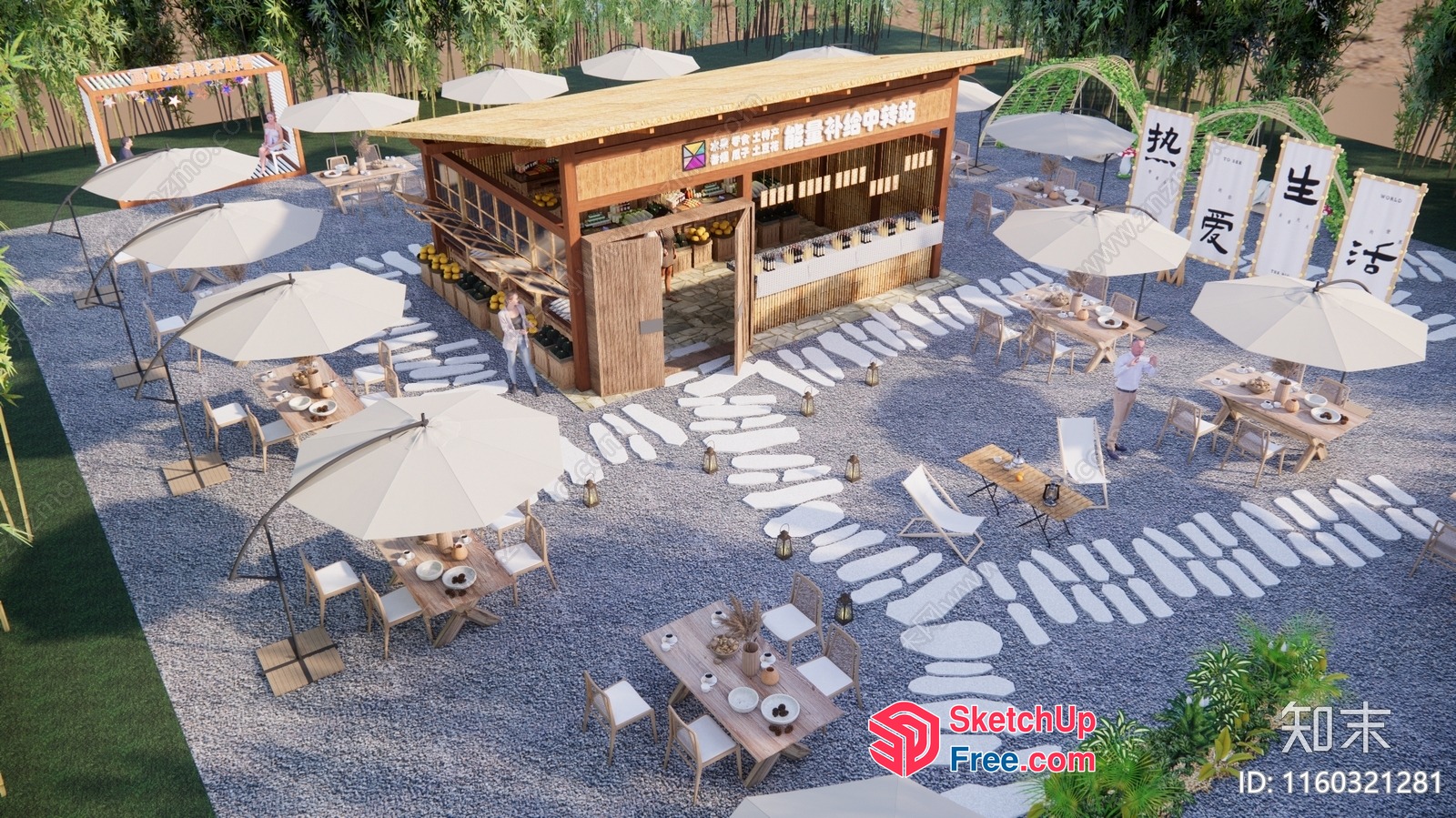 Outdoor Food Truck Restaurant With Asian Style Decor 3D SketchUp File