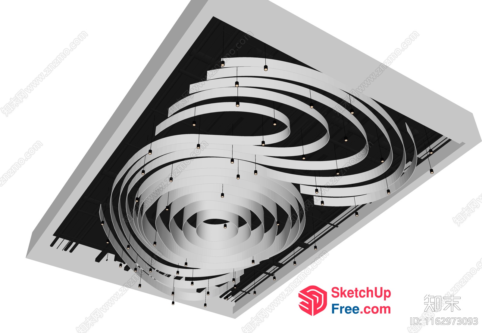 Modern Spiral Ceiling Design With Hanging Lights 3D SketchUp File