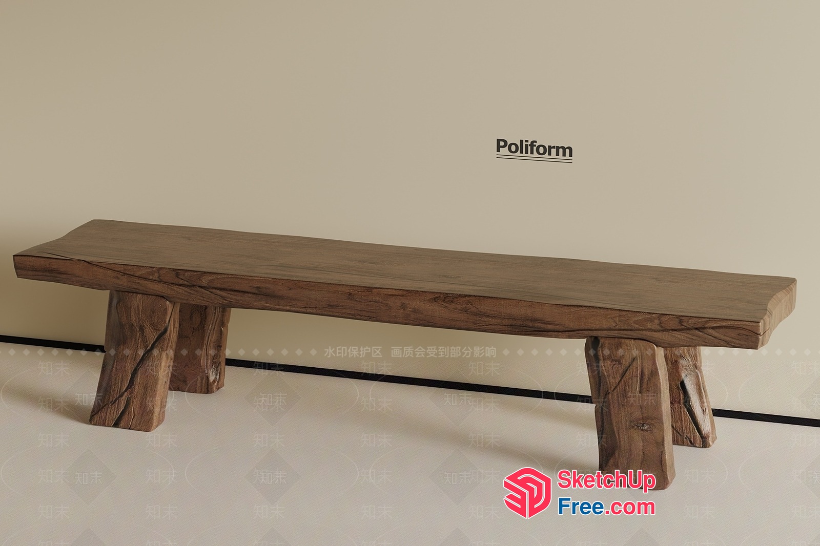 Solid Wood Bench With Natural Wood Grain 3D SketchUp File