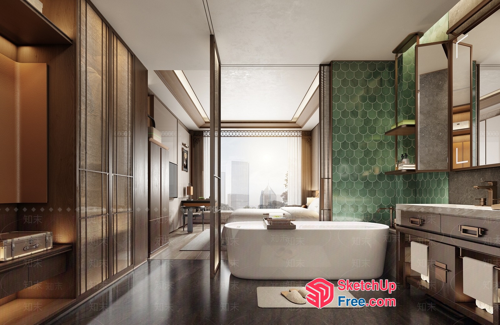 Luxurious Modern Bathroom With City View 3D SketchUp File