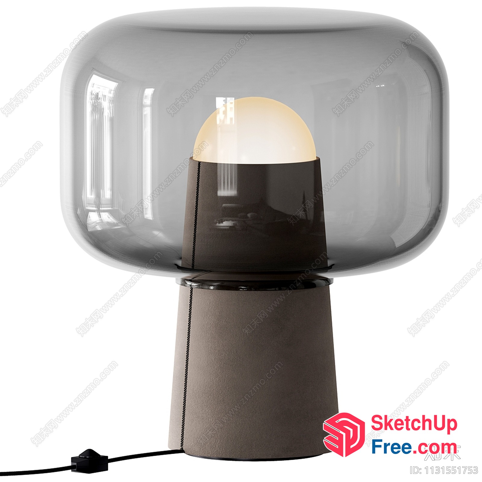 Modern Table Lamp With Glass Shade And Wooden Base 3D SketchUp File