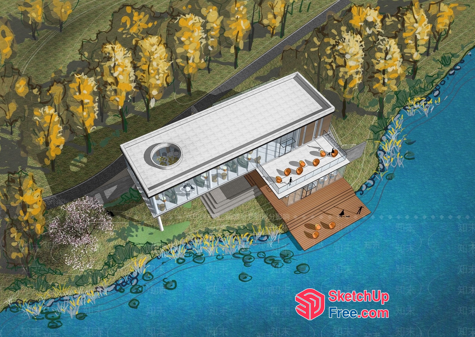 Modern Villa By The Lake 3D SketchUp File