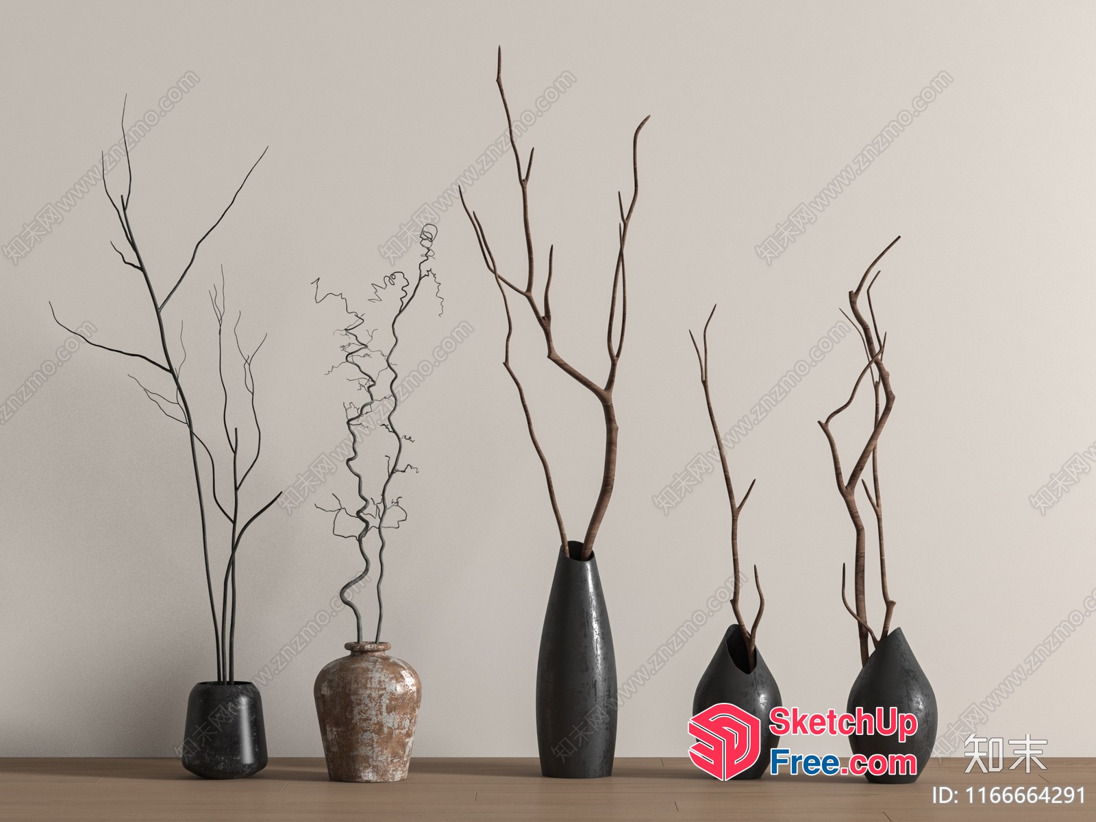 Decorative Vases With Branches 3D SketchUp File