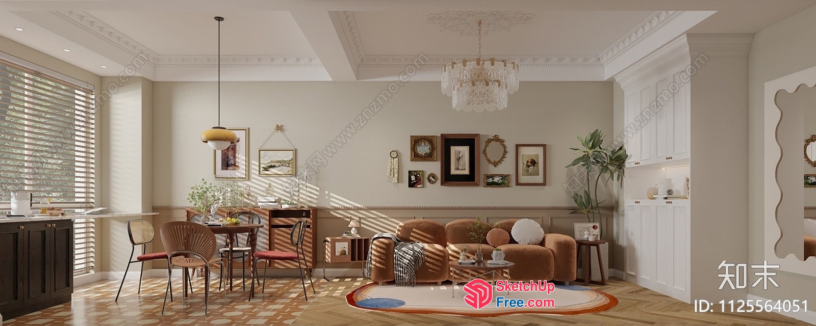 Elegant And Cozy Living Room With Dining Area 3D SketchUp File