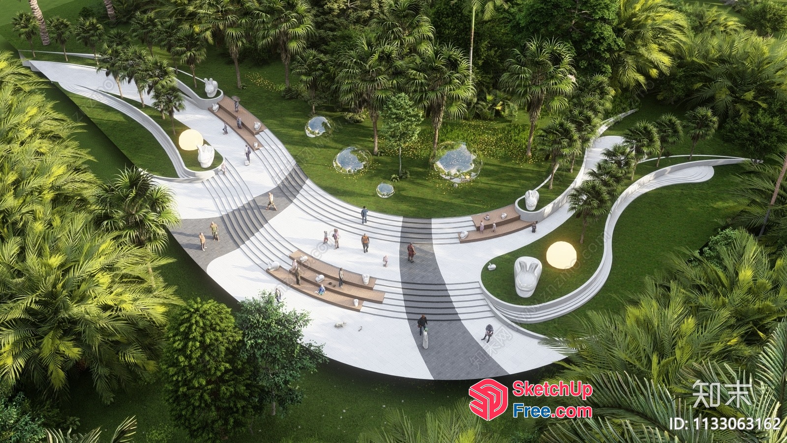 Serpentine Pathway In Tropical Landscape 3D SketchUp File