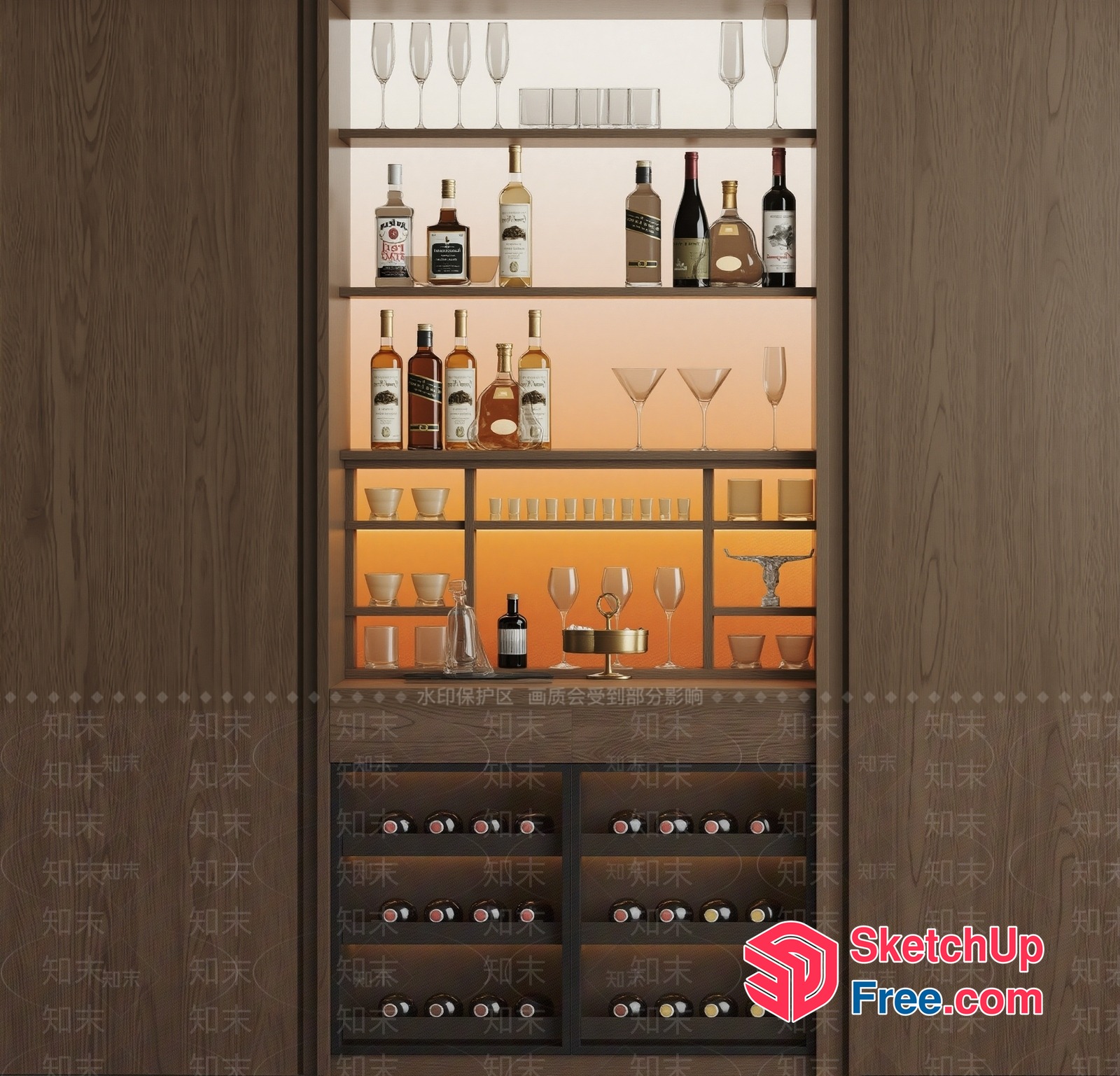 Wine Storage Cabinet With Glass Shelf 3D SketchUp File