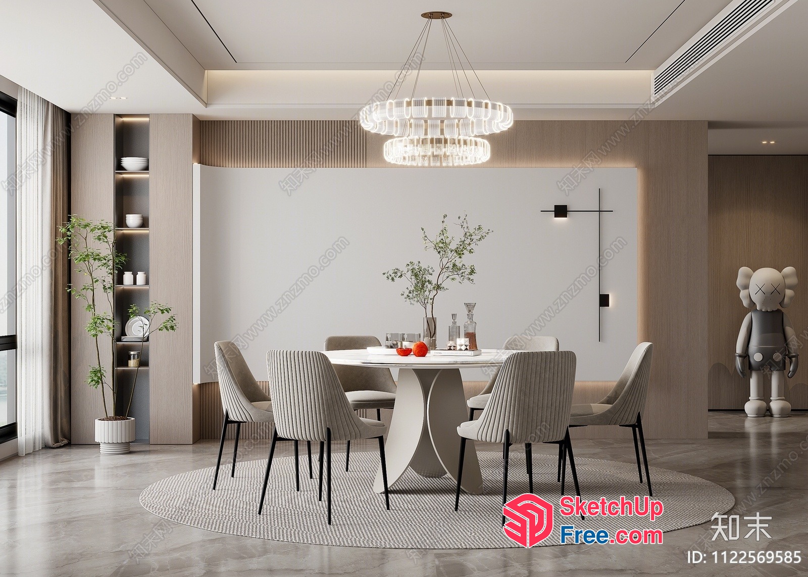 Modern Minimalist Dining Room With Elegant Chandelier 3D SketchUp File