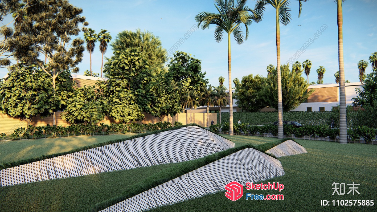 Tropical Park With Modern Art Installation 3D SketchUp File
